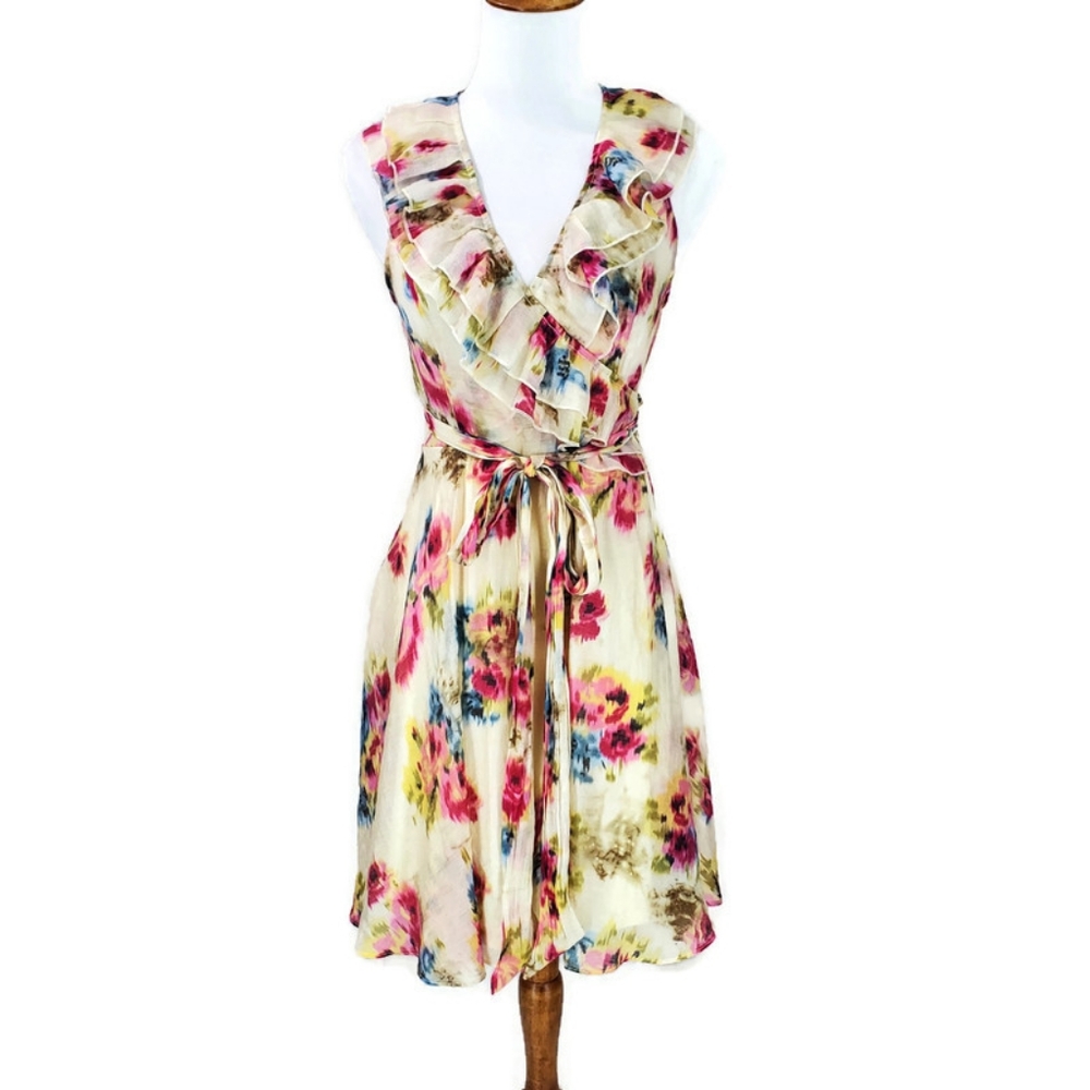 ARK & Co. 60% Silk Floral Feminine Real Wrap Dress in Small - Picture 3 of 15